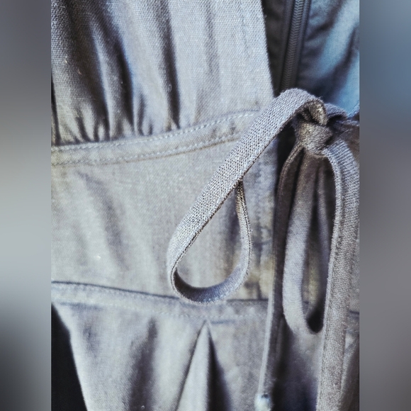 House Of Harlow 1960 Black Dress Puff Sleeve Flared Skirt Linen Size 4 S - Picture 7 of 12